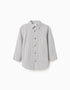 Chemise en coton à manches longues et rayures B&S pour garçon, blanc/gris