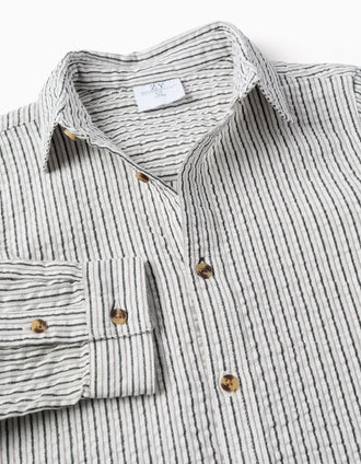 Long sleeve cotton shirt with stripes B&S for boys, white/grey