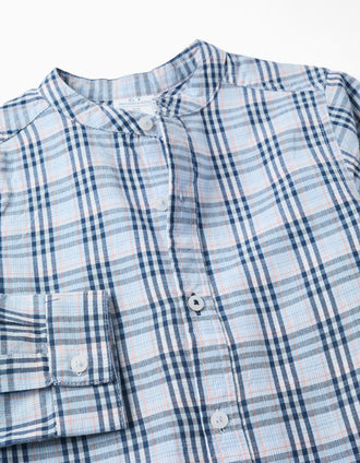 Camisa de algodão xadrez com mangas dobráveis B&S para menino, azul