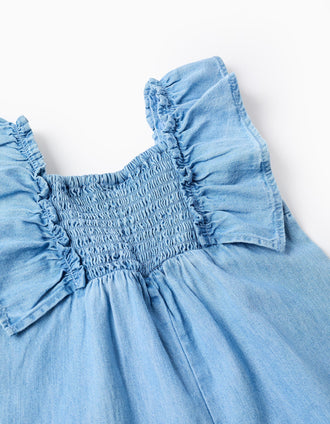 Macacão de ganga wide leg com folhos para bebé menina, azul