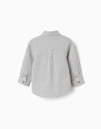 Camisa de manga larga de algodón a rayas B&S para bebé niño, blanco/gris