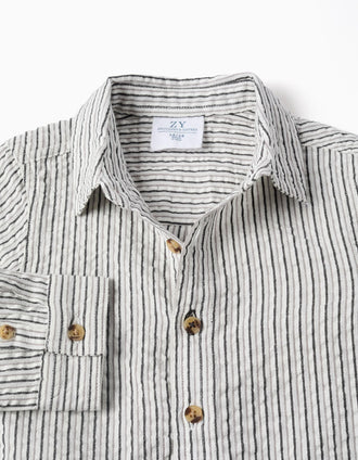 Camisa de manga larga de algodón a rayas B&S para bebé niño, blanco/gris