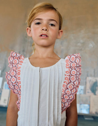 Macacão wide leg de algodão com folhos para menina, branco/rosa