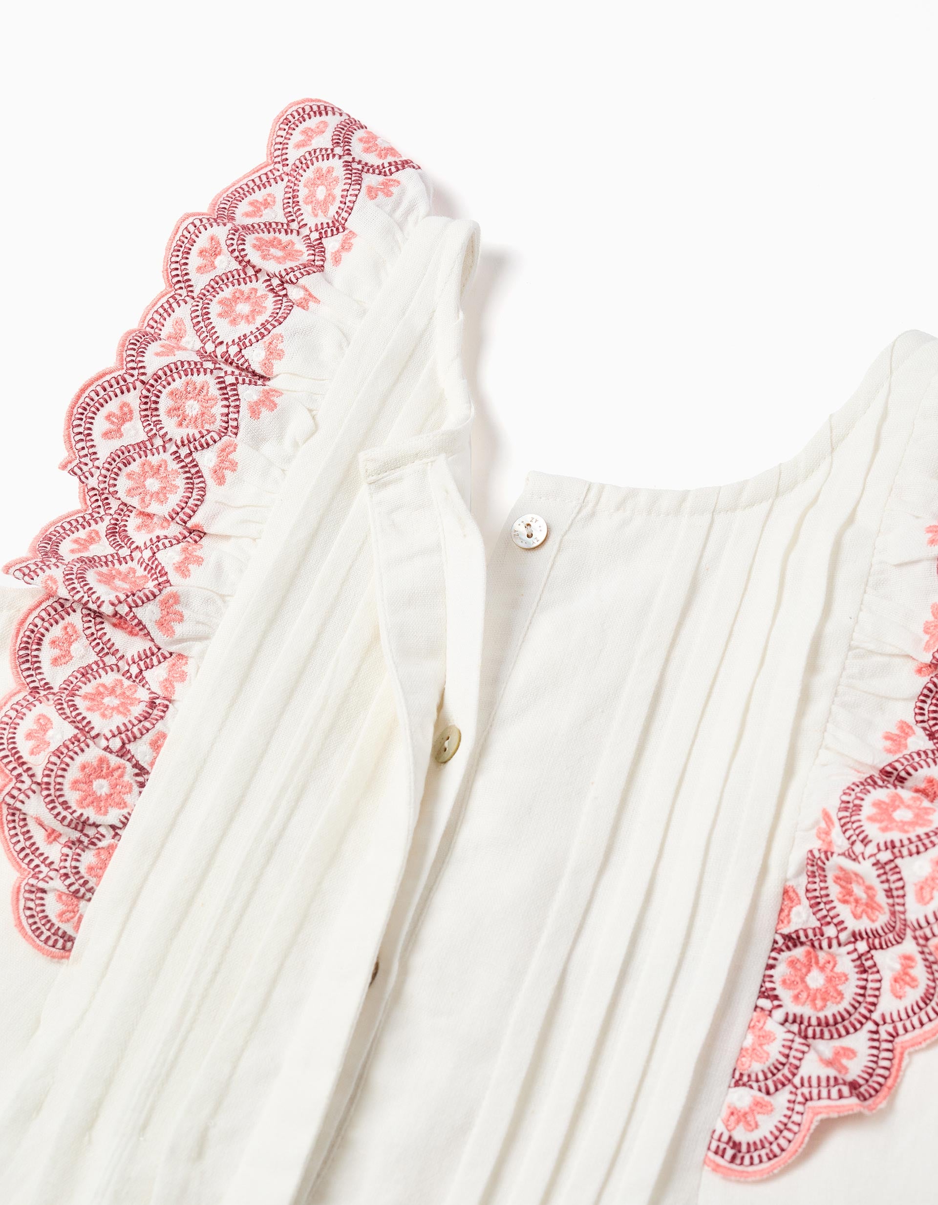 Mono de algodón de pierna ancha con volantes para niña, blanco/rosa