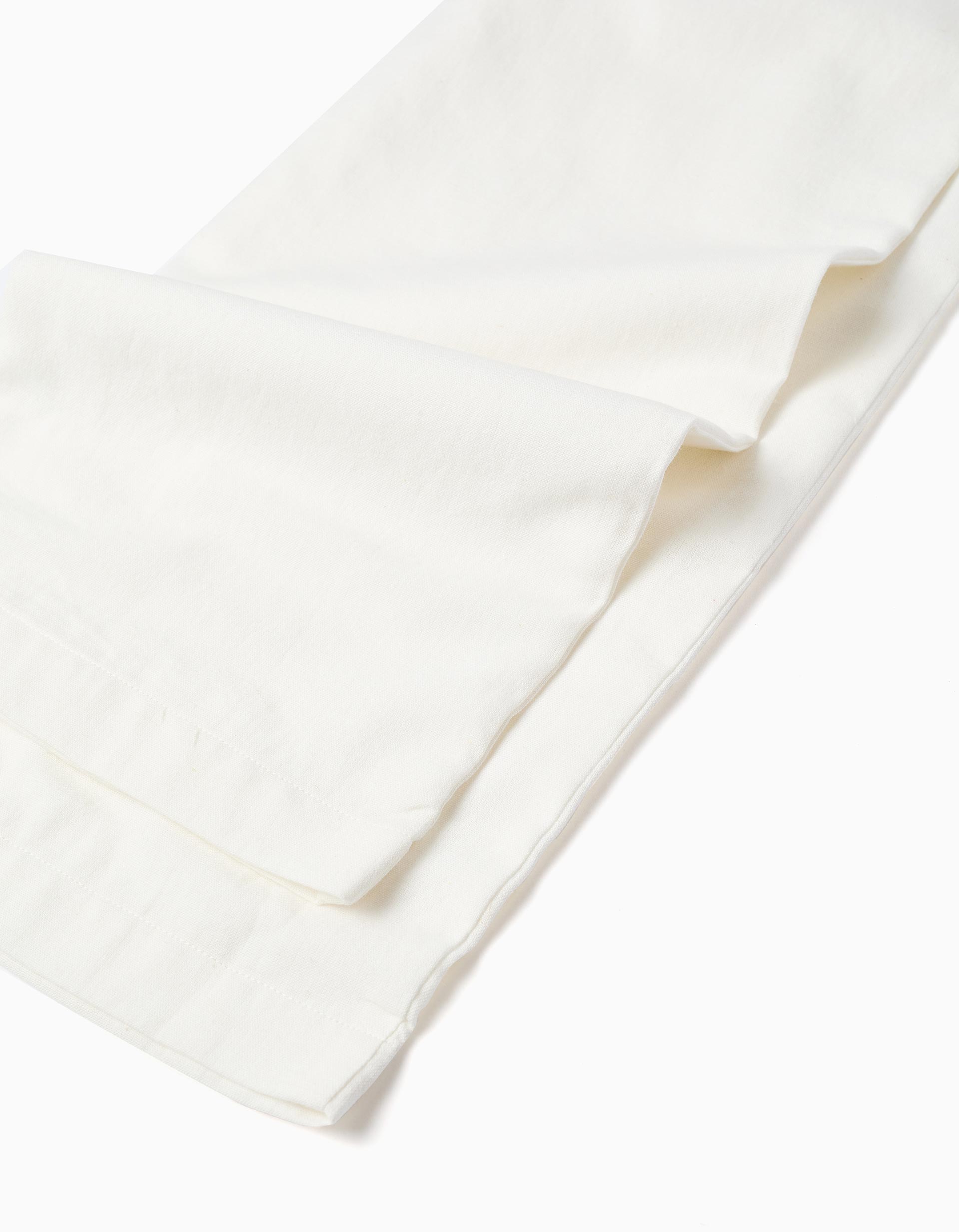 Mono de algodón de pierna ancha con volantes para niña, blanco/rosa