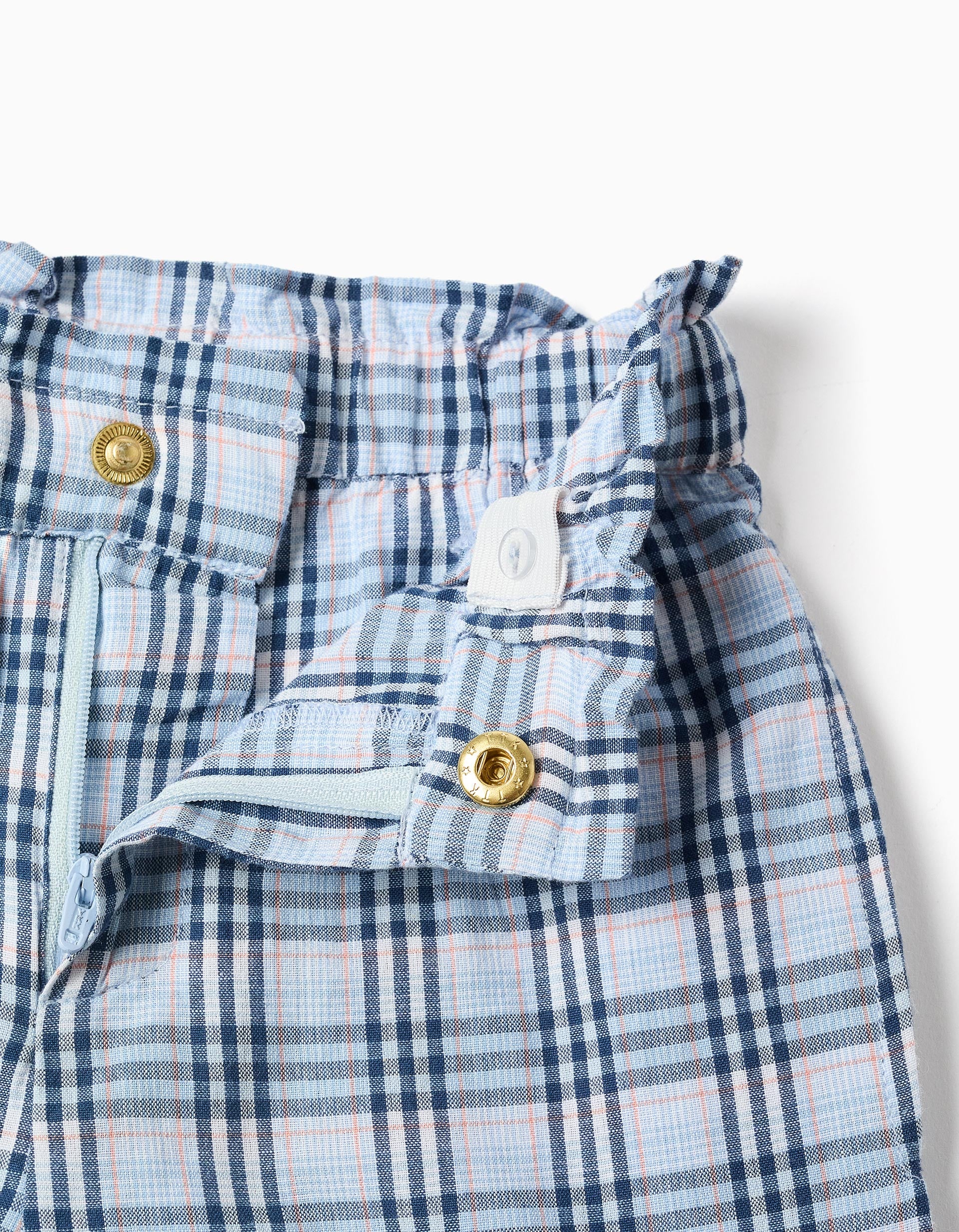 Pantalon large en coton à carreaux B&S pour fille, bleu