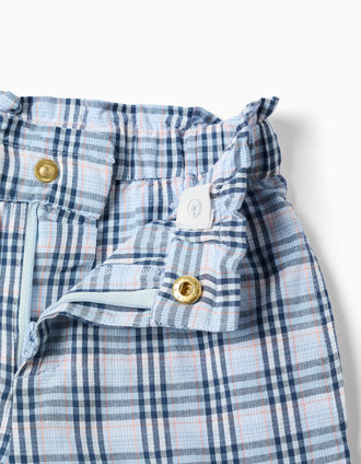 Pantalón ancho de algodón con estampado a cuadros B&S para niña, azul