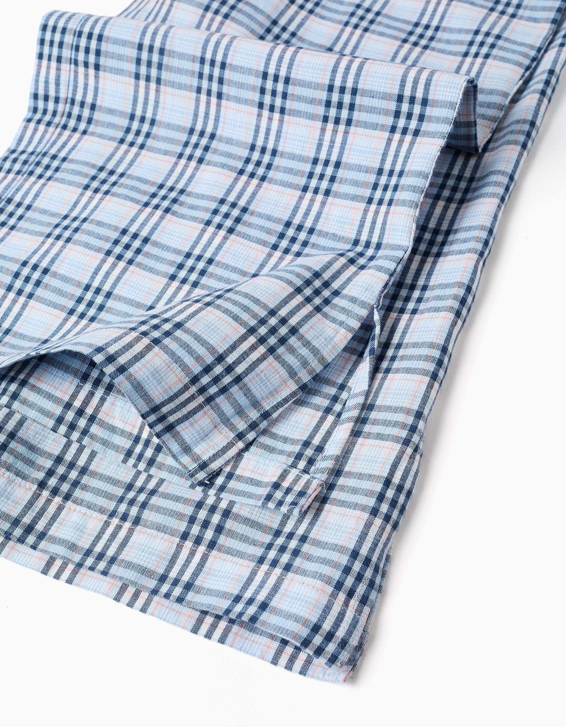 Pantalon large en coton à carreaux B&S pour fille, bleu