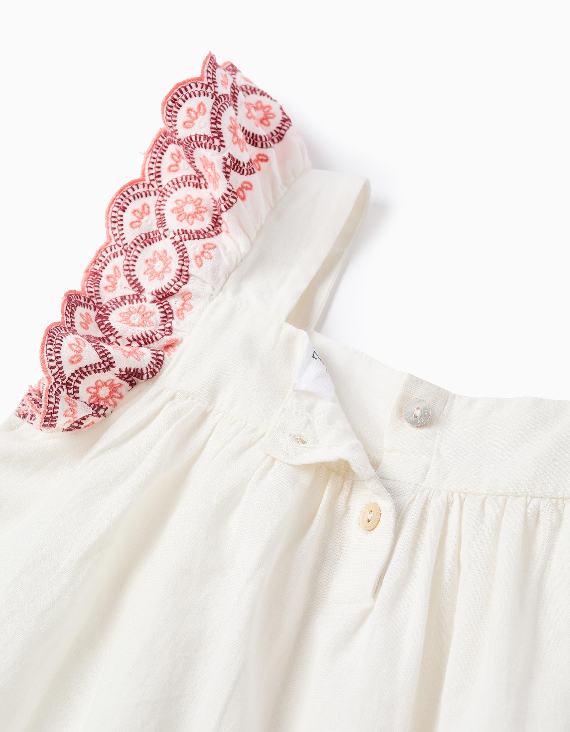 Blouse in linen and cotton with ruffles for girls, white/pink