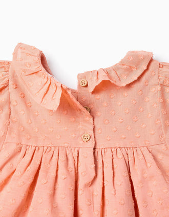 Cotton blouse + denim shorts with ruffles for baby girls, orange/blue
