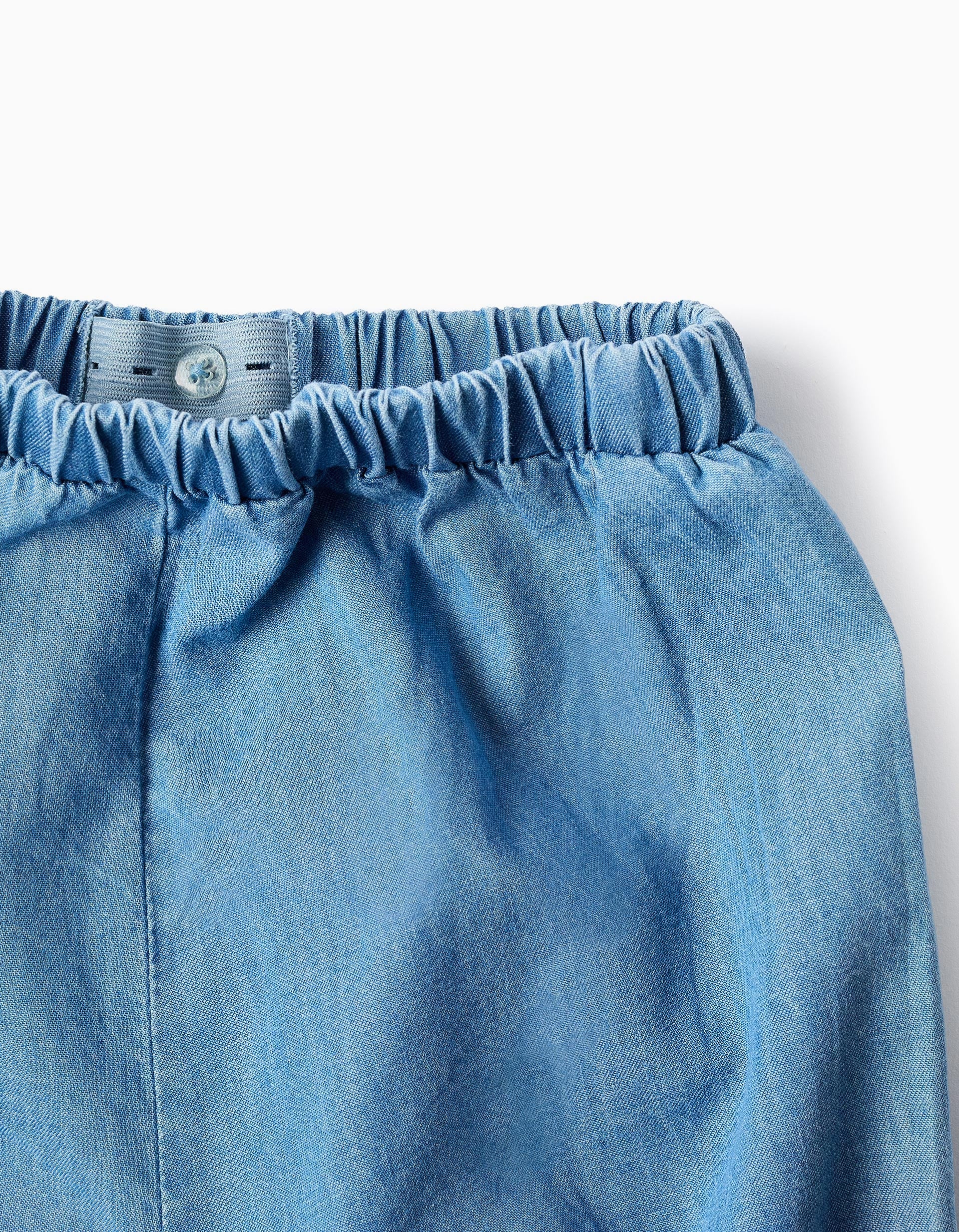 Cotton blouse + denim shorts with ruffles for baby girls, orange/blue