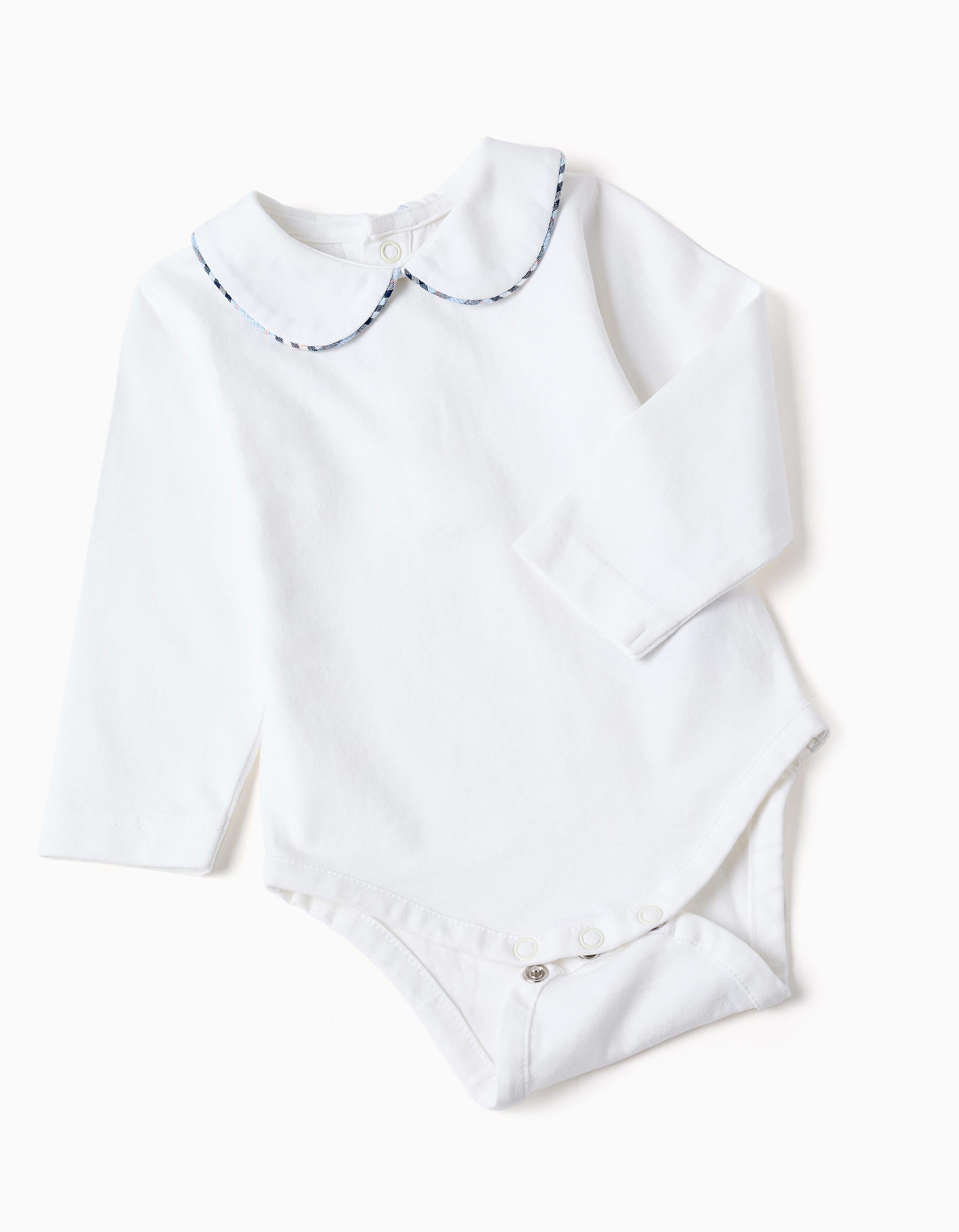 Body en coton + combinaison à carreaux B&S pour nouveau-né, blanc/bleu