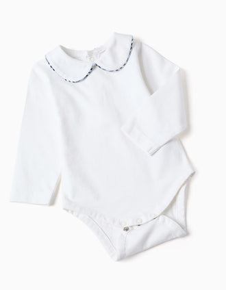 Cotton bodysuit + checked jumpsuit B&S for newborn boys, white/blue