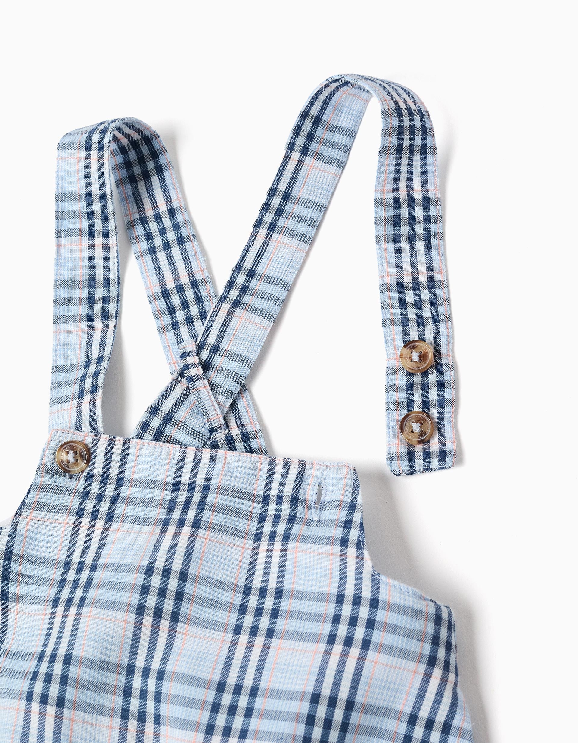 Body en coton + combinaison à carreaux B&S pour nouveau-né, blanc/bleu