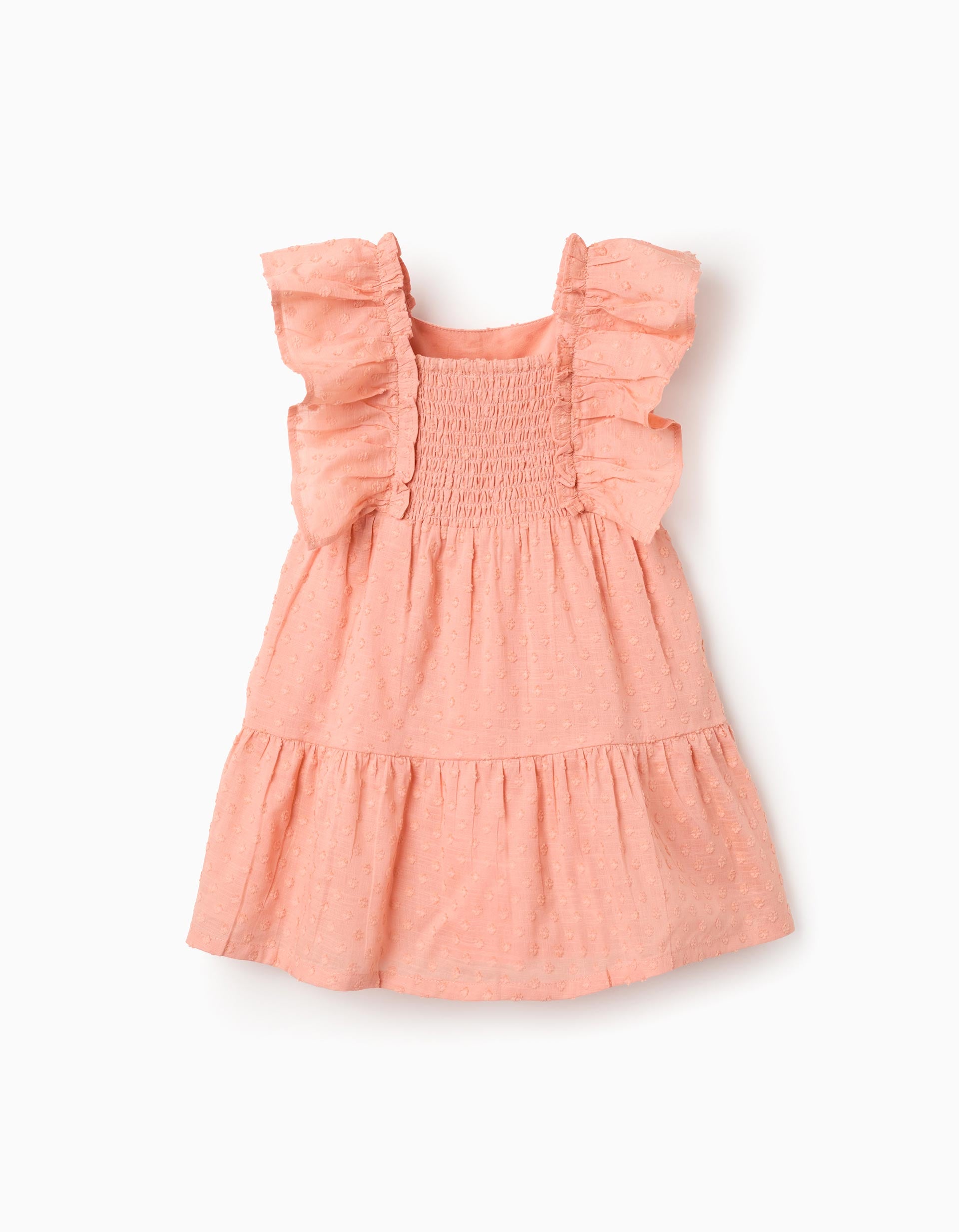 Robe en coton à pois suisses et volants pour bébé fille, orange saumon