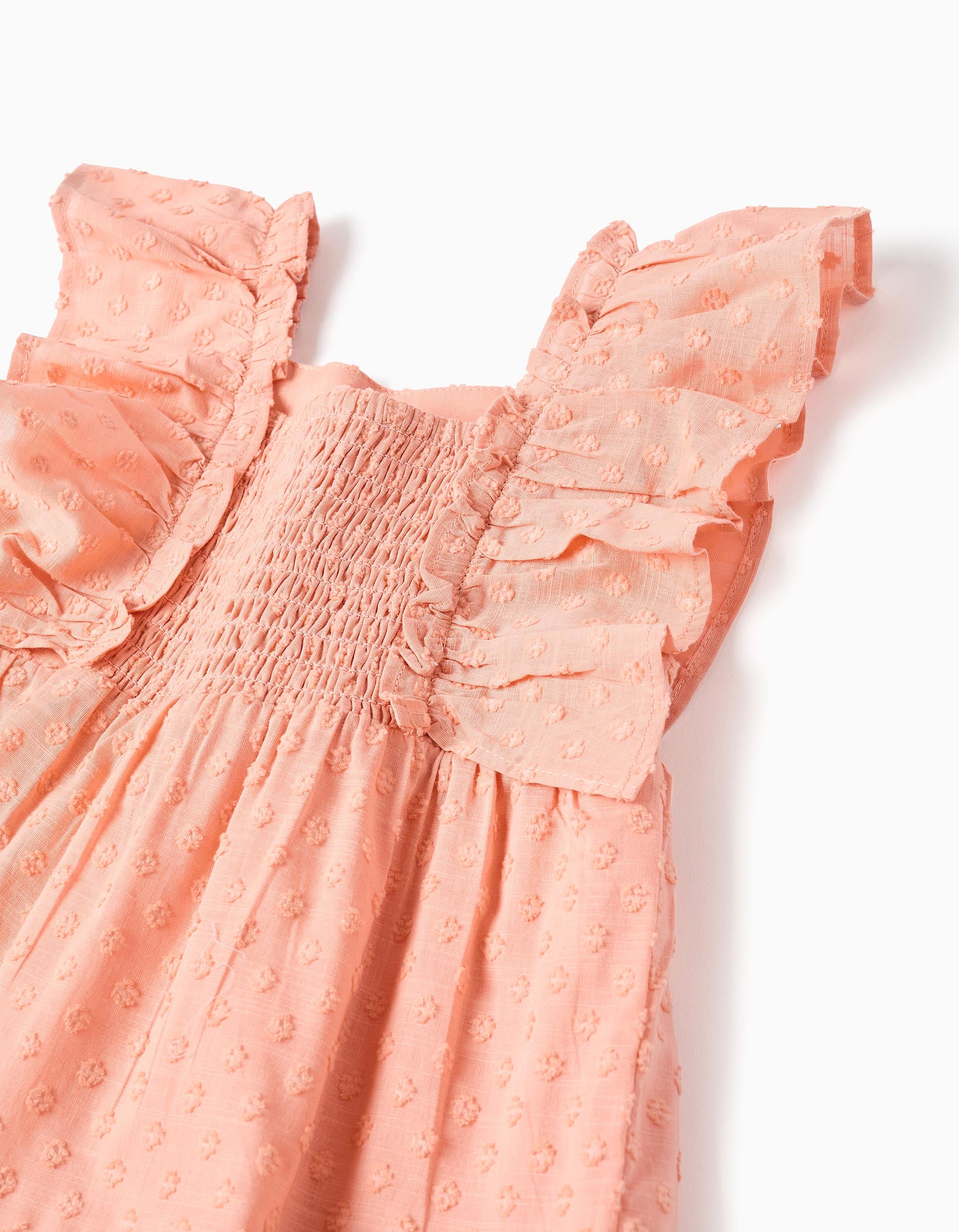 Robe en coton à pois suisses et volants pour bébé fille, orange saumon