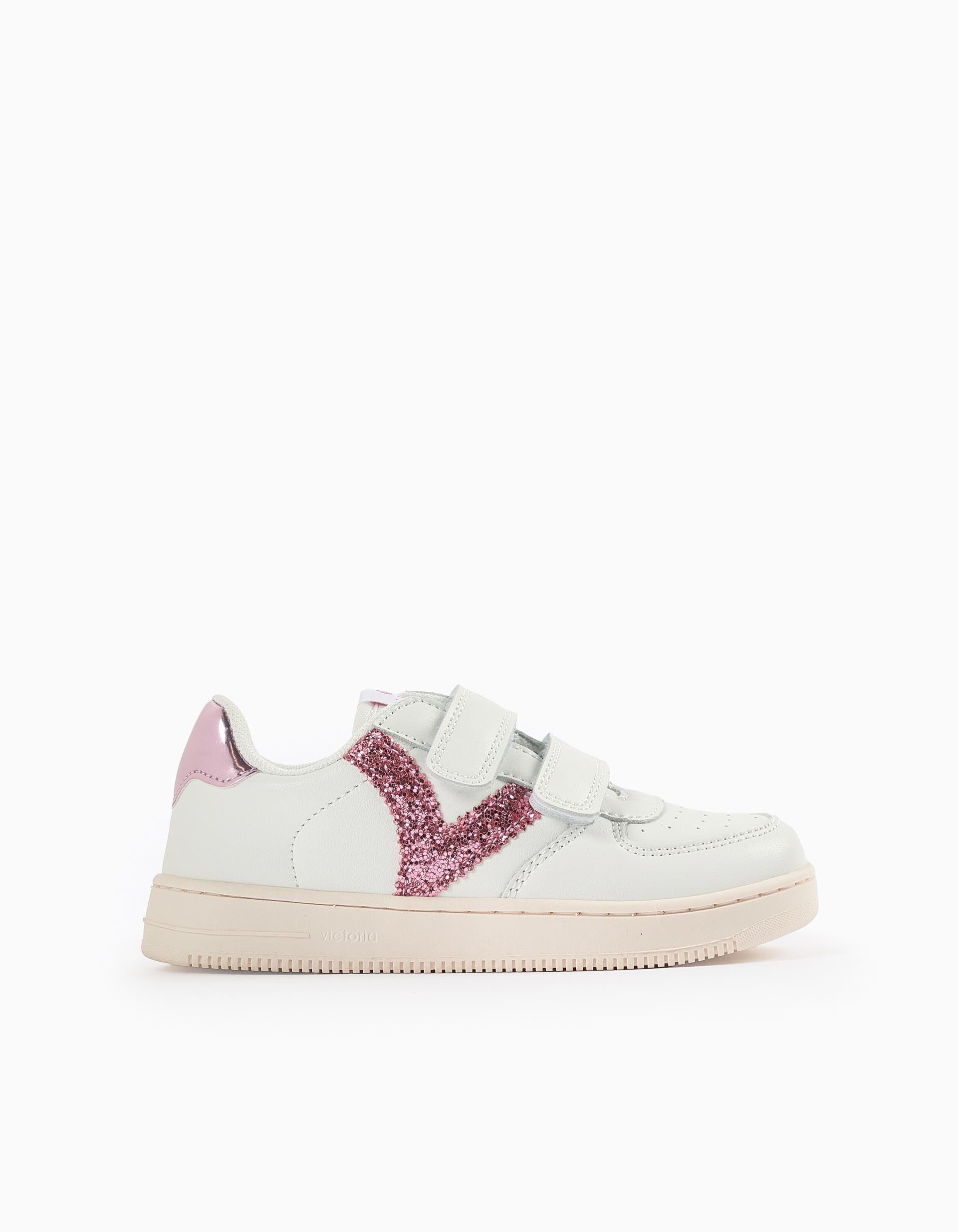 Sneakers with Glitter for Girls 'Victoria Tiempo', White/Pink