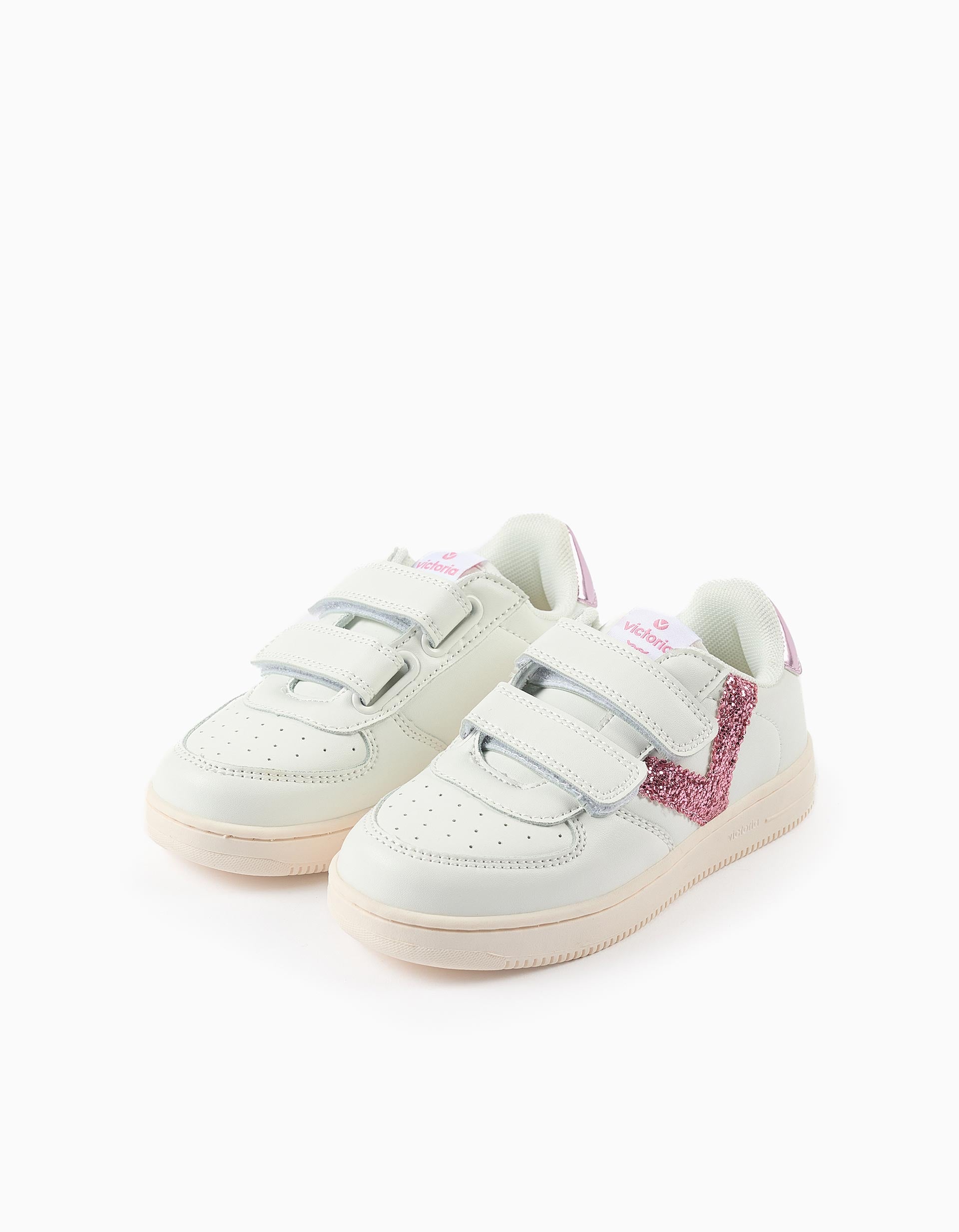 Sneakers with Glitter for Girls 'Victoria Tiempo', White/Pink
