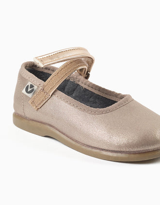 Shiny Ballerina Flats for Baby Girls 'Victoria Alba', Beige
