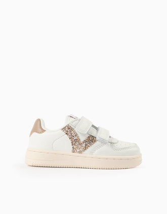 Sneakers with Glitter for Girls 'Victoria Tiempo', White/Gold