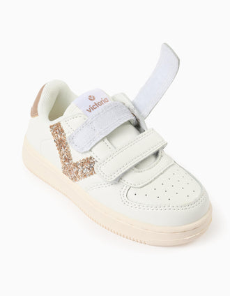 Sneakers with Glitter for Girls 'Victoria Tiempo', White/Gold