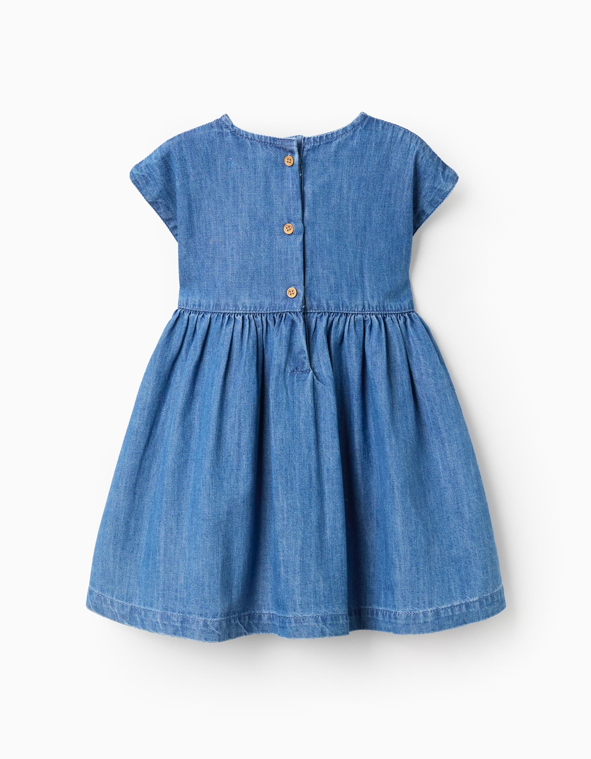 Robe en jean à manches courtes avec fleurs pour bébé fille, bleu