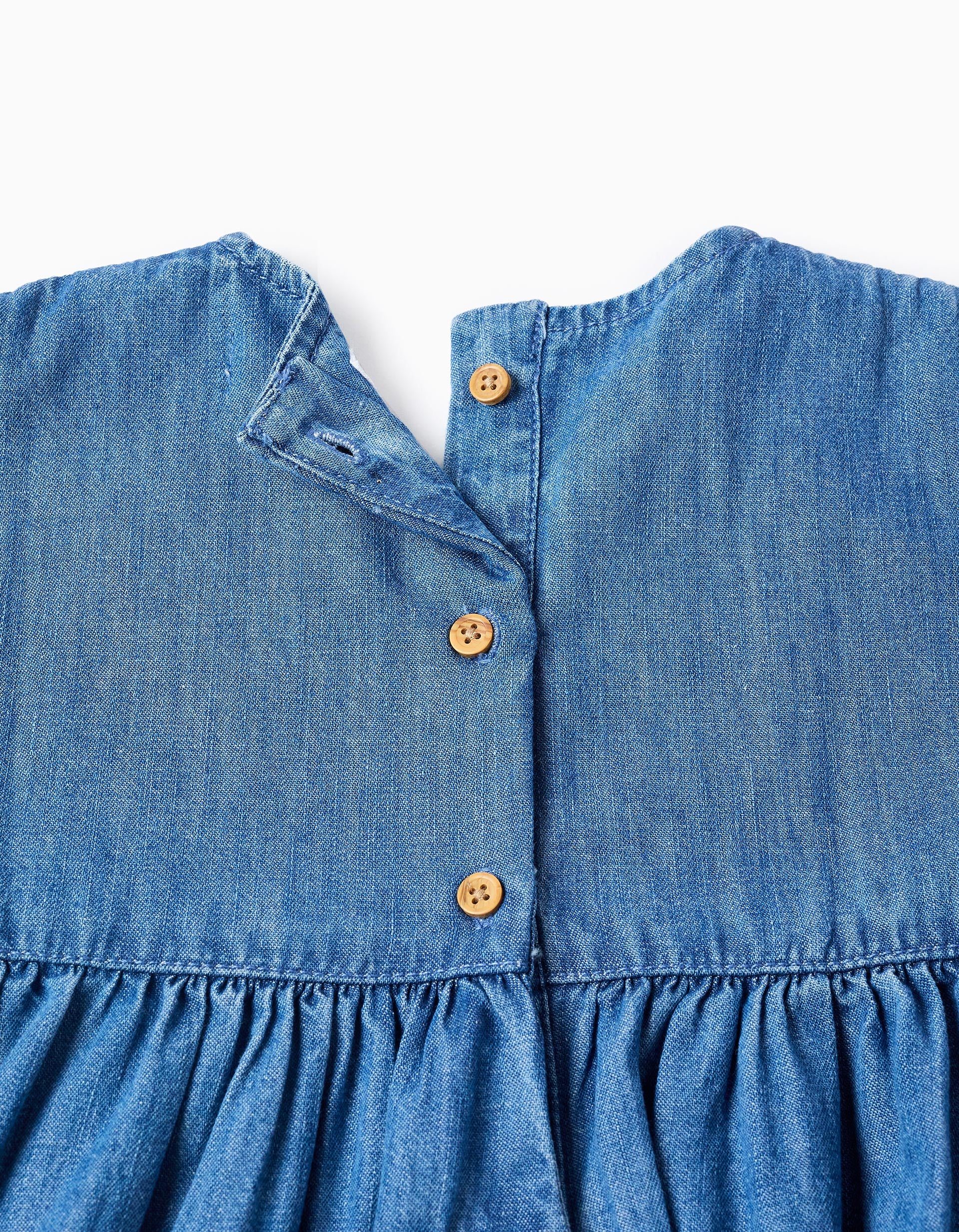 Robe en jean à manches courtes avec fleurs pour bébé fille, bleu
