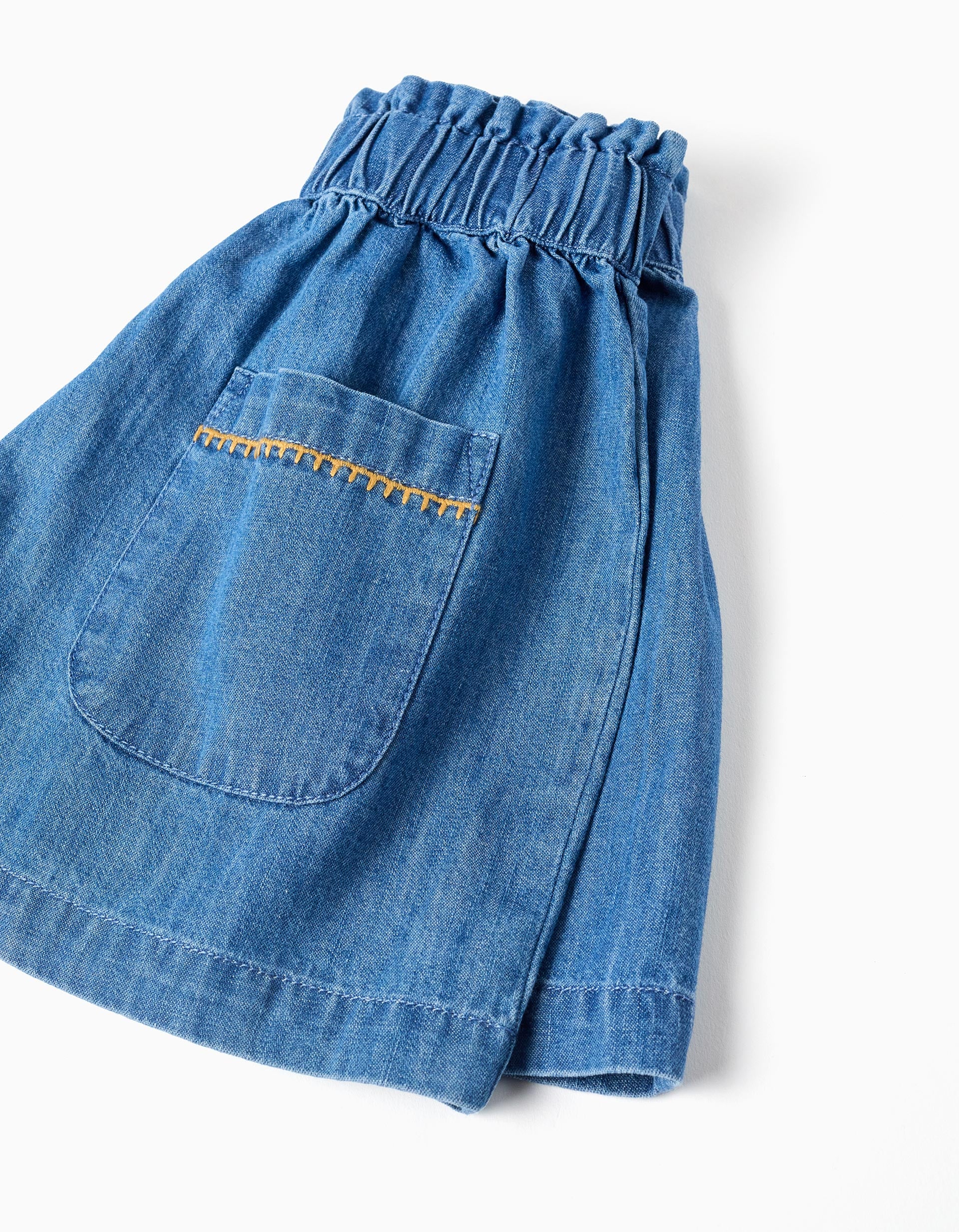 Cotton denim shorts with front pockets for girls, blue