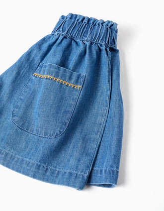 Short en jean avec poches avant pour fille, bleu