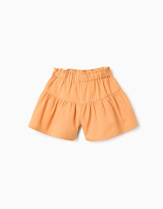 Calções paperbag de algodão com forro para menina, laranja