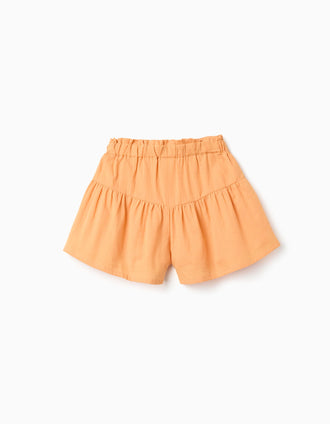 Calções paperbag de algodão com forro para menina, laranja