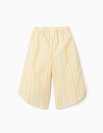 Wide leg cotton trousers with stripes for baby girls, yellow/orange