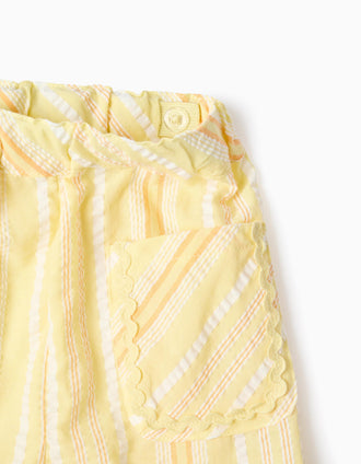 Wide leg cotton trousers with stripes for baby girls, yellow/orange