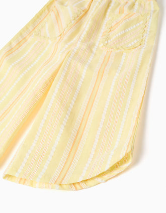 Wide leg cotton trousers with stripes for baby girls, yellow/orange