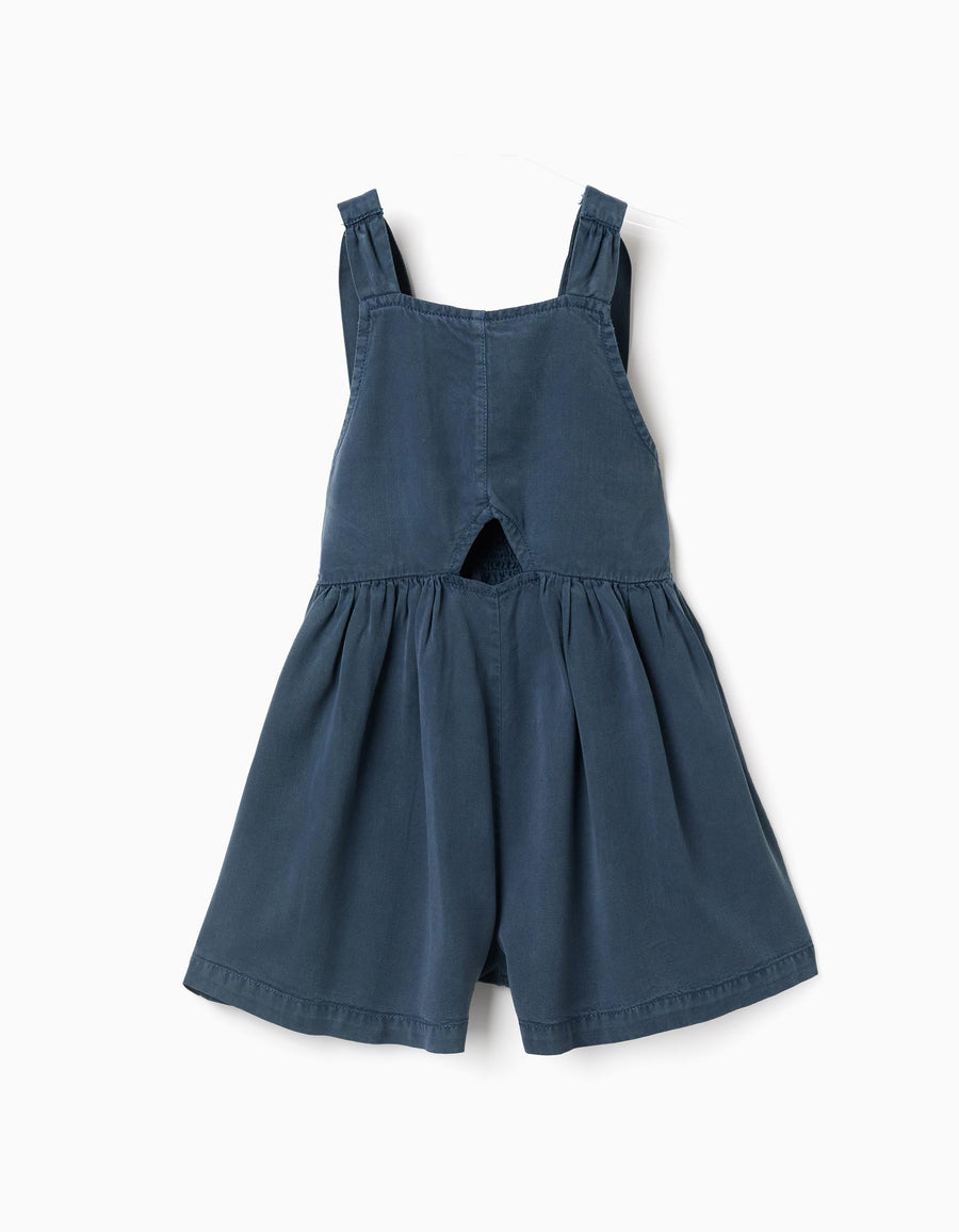 Lyocell sleeveless short jumpsuit with cut-outs for girls, dark blue