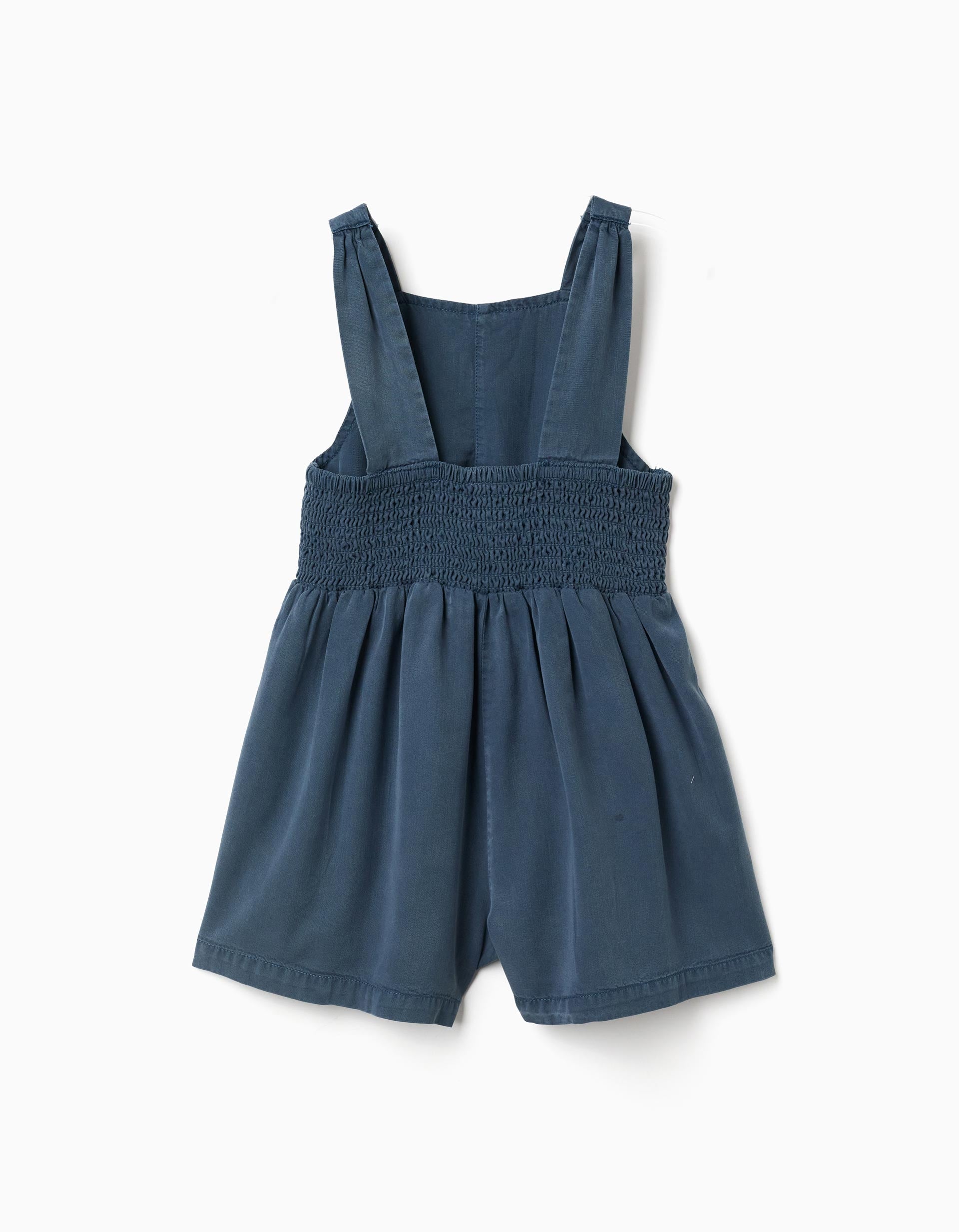 Macacão curto de liocel sem mangas com recorte para menina, azul-escuro