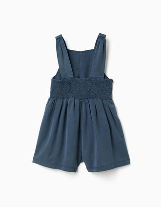 Macacão curto de liocel sem mangas com recorte para menina, azul-escuro