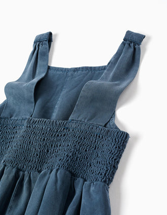 Macacão curto de liocel sem mangas com recorte para menina, azul-escuro