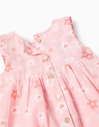 Vestido e tapa-fraldas de algodão com flores para recém-nascida, rosa