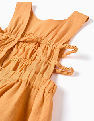 Macacão sem mangas de algodão com aberturas para menina, laranja