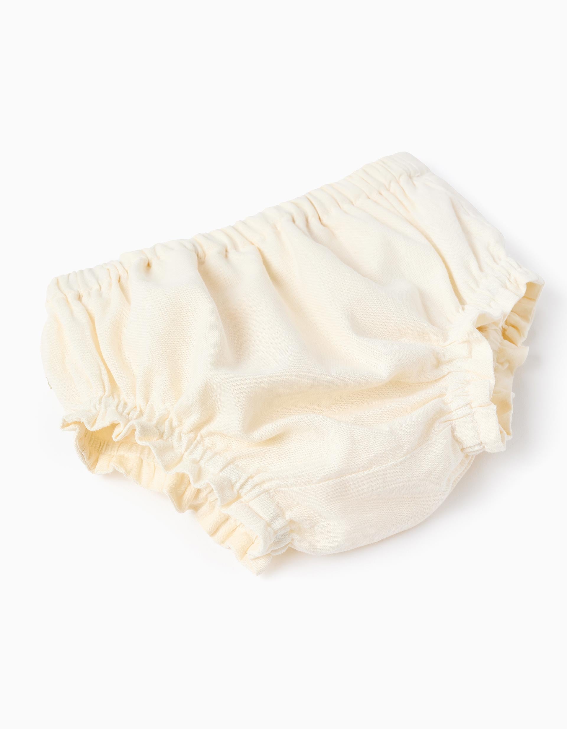 Vestido de linho com bordado + tapa-fraldas para bebé menina, bege-claro