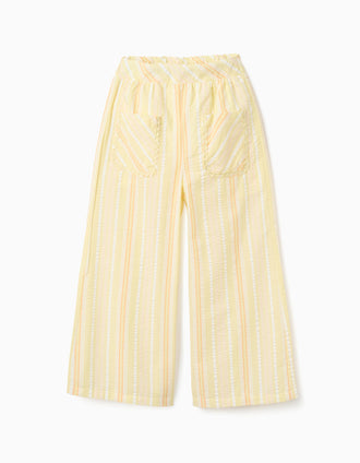 Pantalon à jambe large en coton à rayures pour fille, jaune/orange