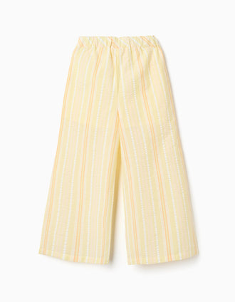 Pantalon à jambe large en coton à rayures pour fille, jaune/orange