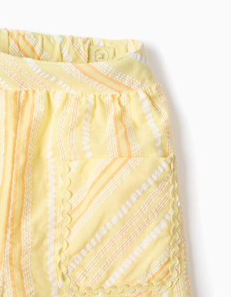 Pantalon à jambe large en coton à rayures pour fille, jaune/orange