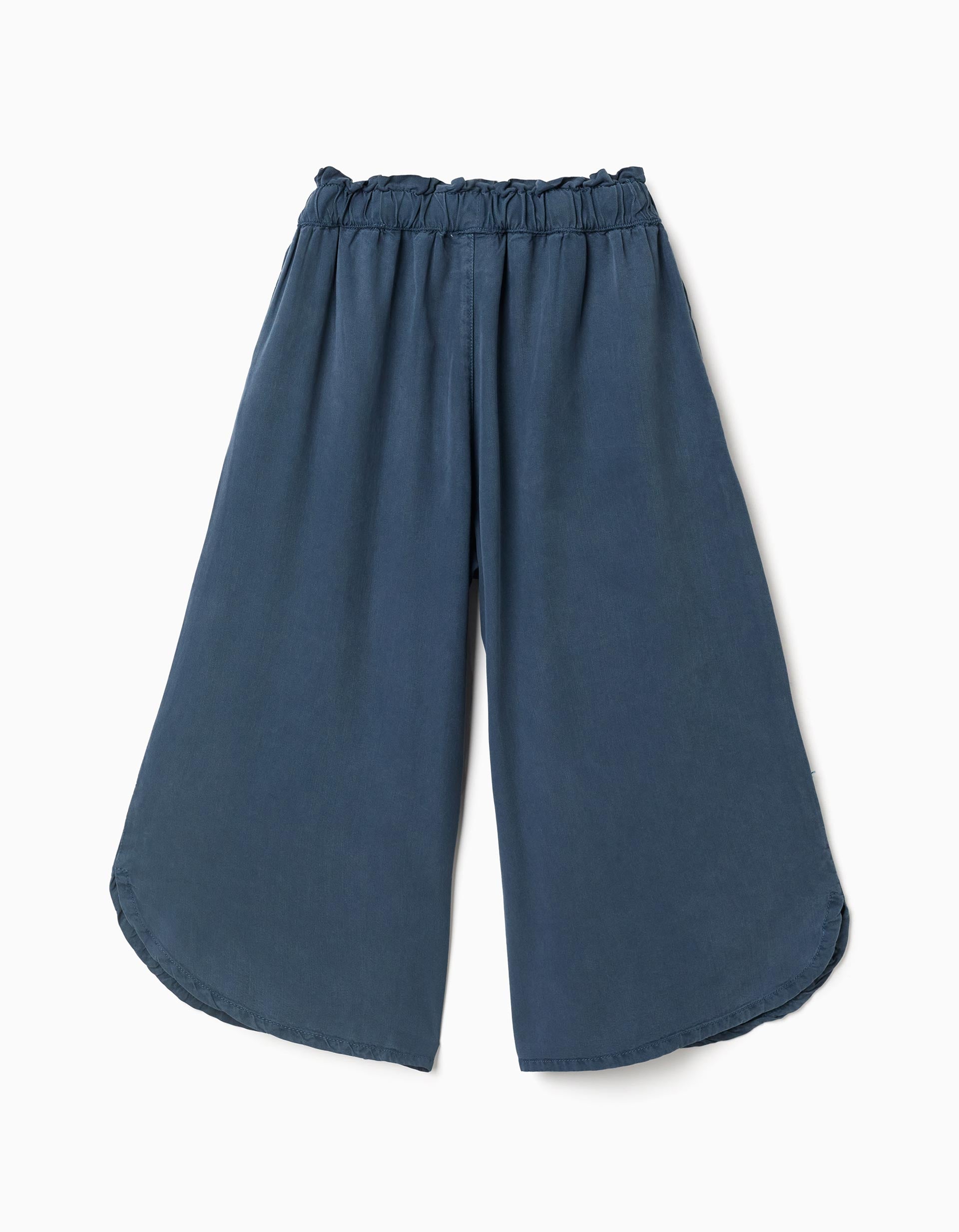 Calças de liocel wide leg com cintura elástica para menina, azul-escuro
