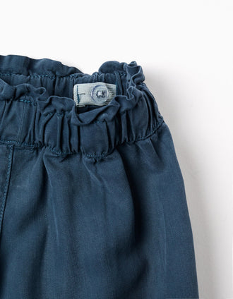 Pantalón de lyocell de pierna ancha con cintura elástica para niña, azul