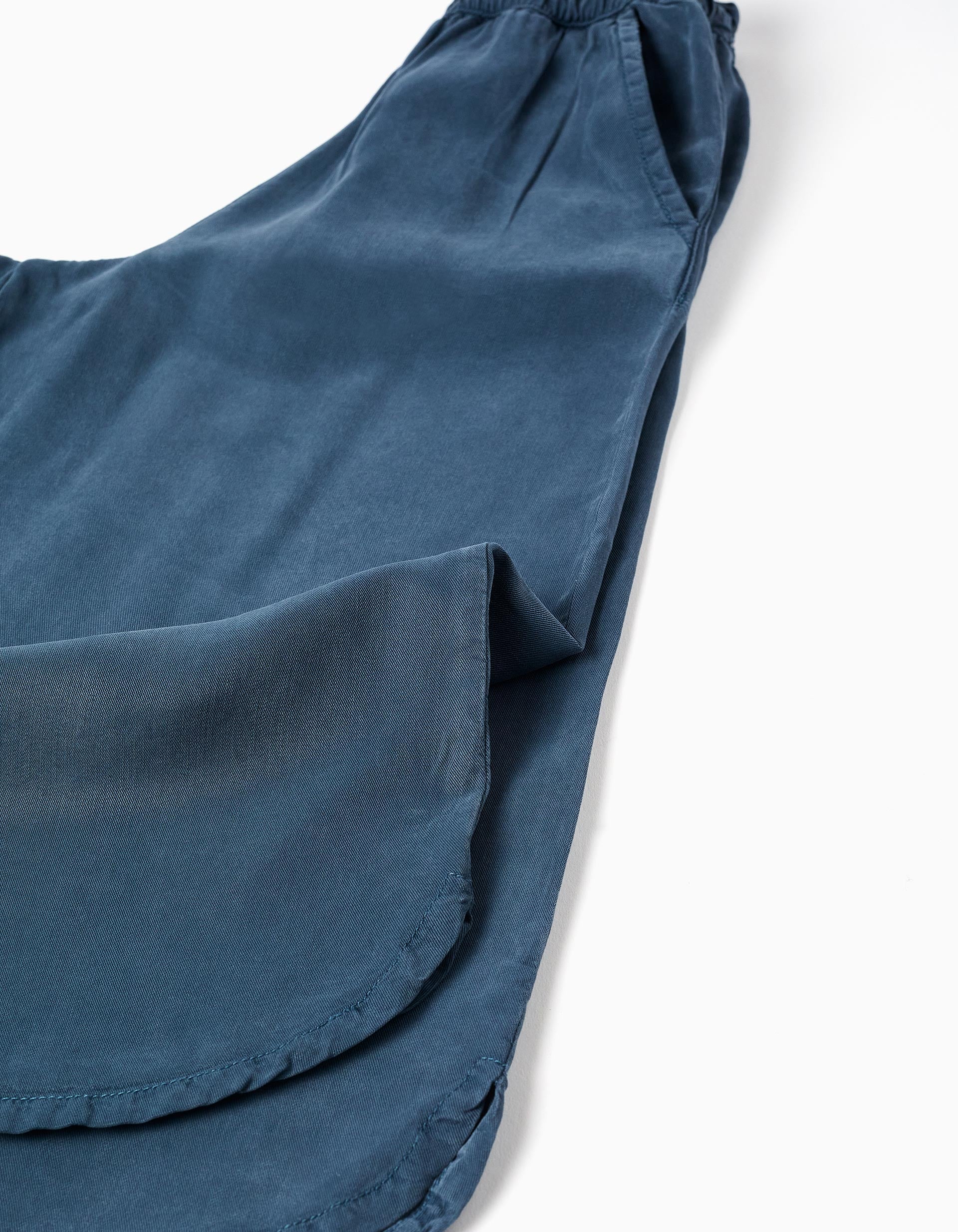 Calças de liocel wide leg com cintura elástica para menina, azul-escuro