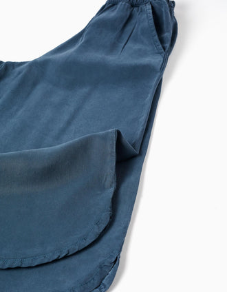 Pantalón de lyocell de pierna ancha con cintura elástica para niña, azul