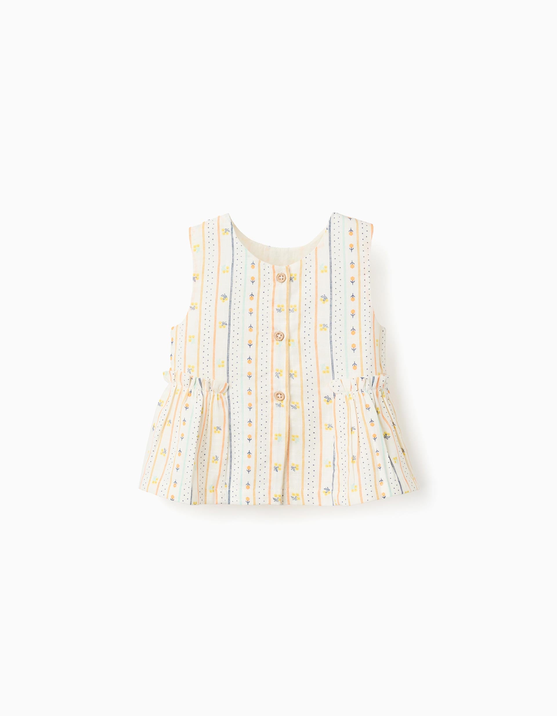 Blusa sem mangas de algodão com flores para bebé menina, multicolor