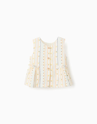 Cotton sleeveless blouse with floral pattern for baby girls, multicolour